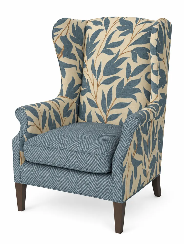 Blue Botanical Wingback Chair — main view