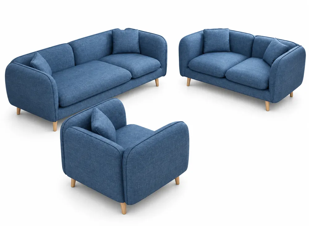 Blue Rounded-Arm Seating Set — main view