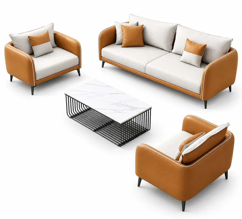 Cream and Tan Shell-Arm Seating Set — main view