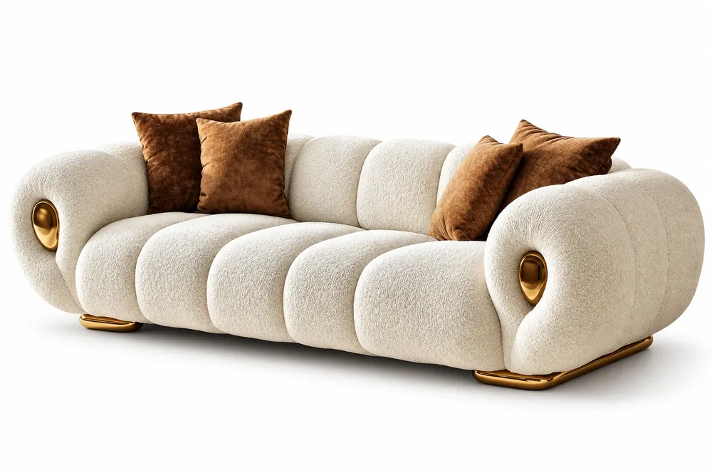 Cream Sculpted Sofa with Gold Accents — main view