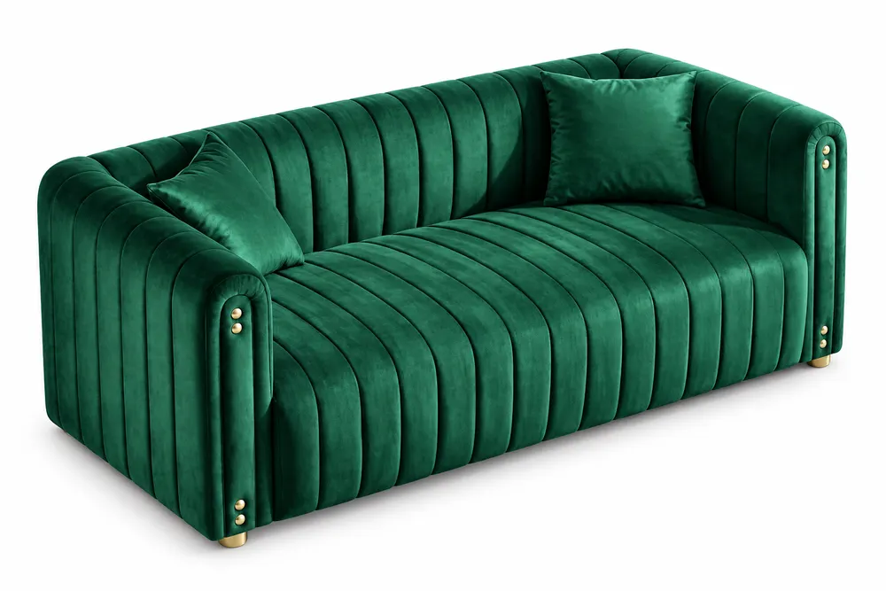 Green Channel-Tufted Sofa — main view