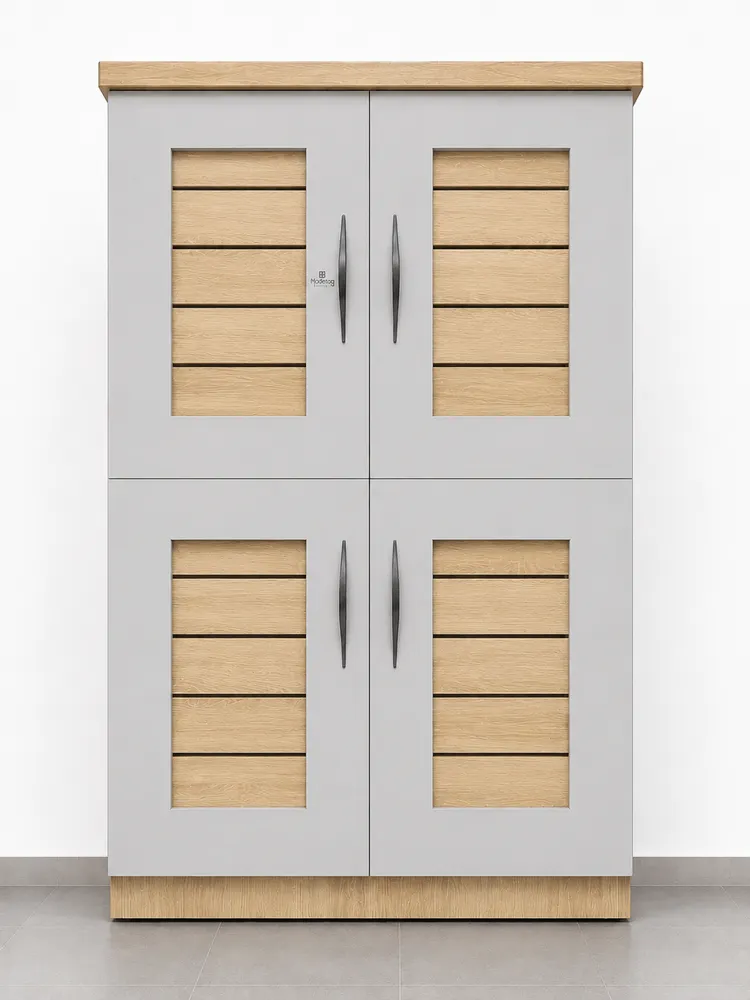 Grey and Light Oak Slat-Panel Cabinet — main view