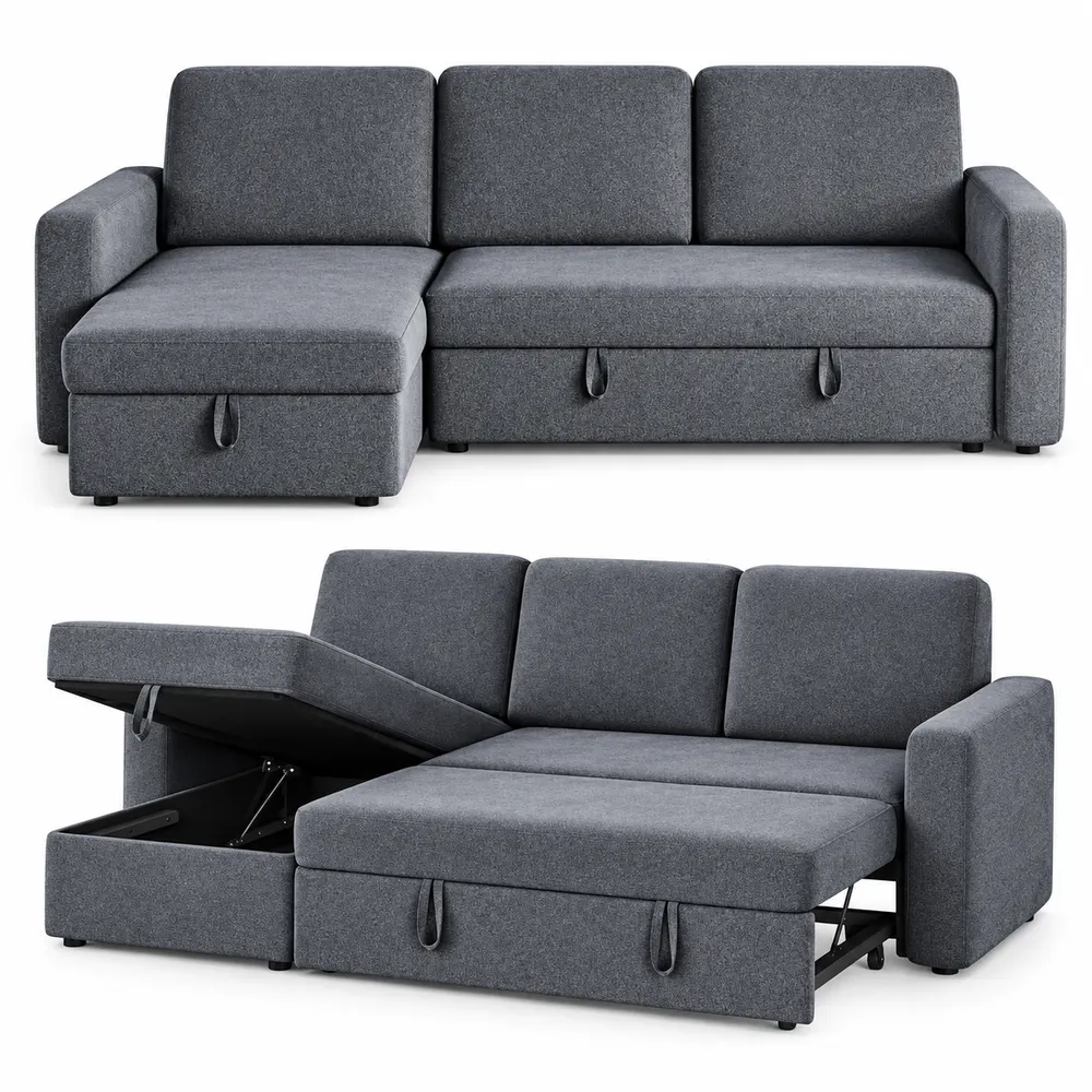Grey Convertible Storage Sofa — main view
