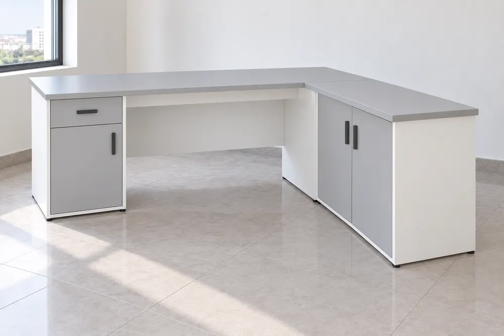 Grey L-Shaped Manager Desk — main view