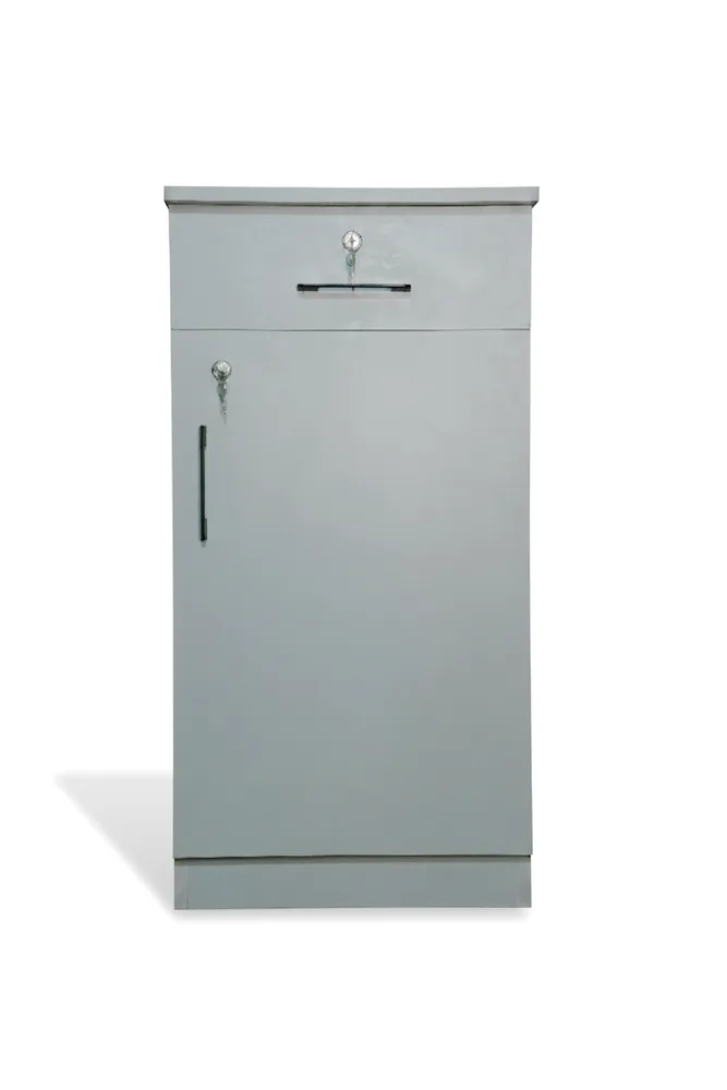 Grey Single-Door Shoe Cabinet with Drawer — main view