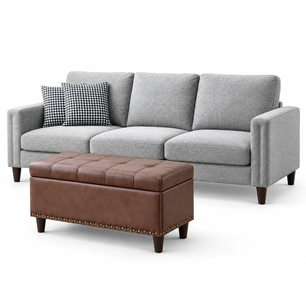 Grey Sofa and Brown Ottoman Set — main view