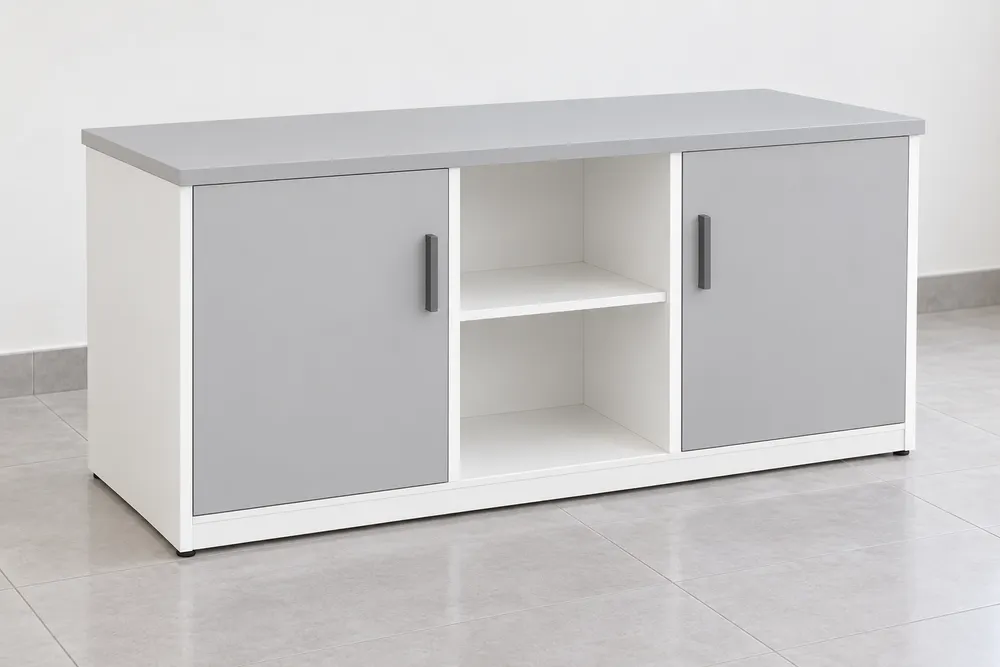 Grey Three-Bay Printer Cabinet — main view