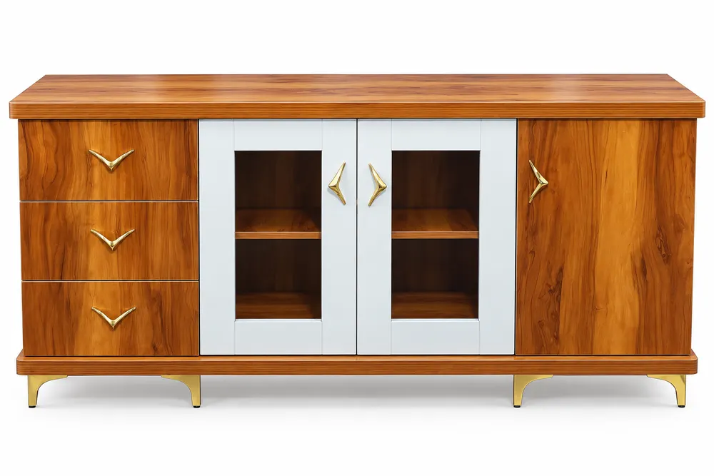 Honey-Wood Glass-Door Sideboard — main view