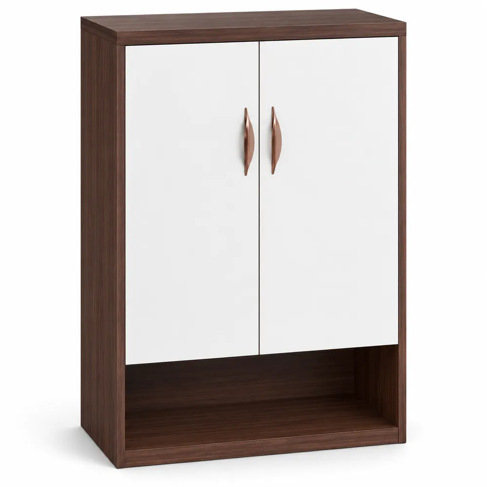 Ivory and Walnut Two-Door Shoe Cabinet — main view