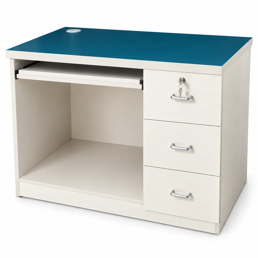 Ivory Computer Desk with Teal Top — main view