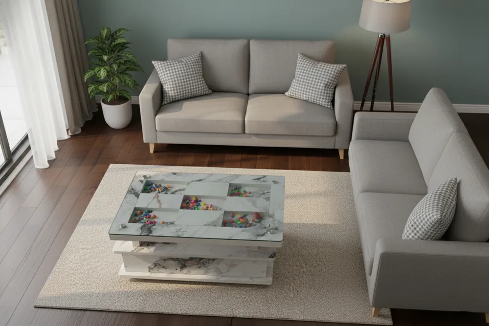 Marble-Look Tiered Coffee Table — lifestyle visualisation
