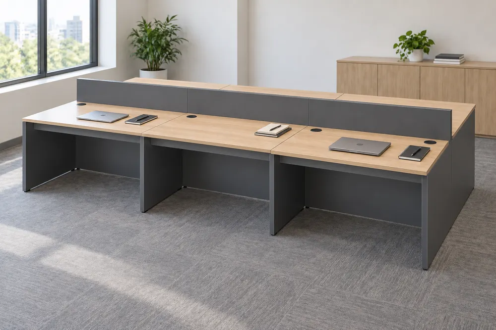 Oak Six-Position Workstation — main view