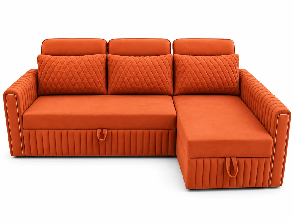 Orange Quilted Chaise Sofa — main view
