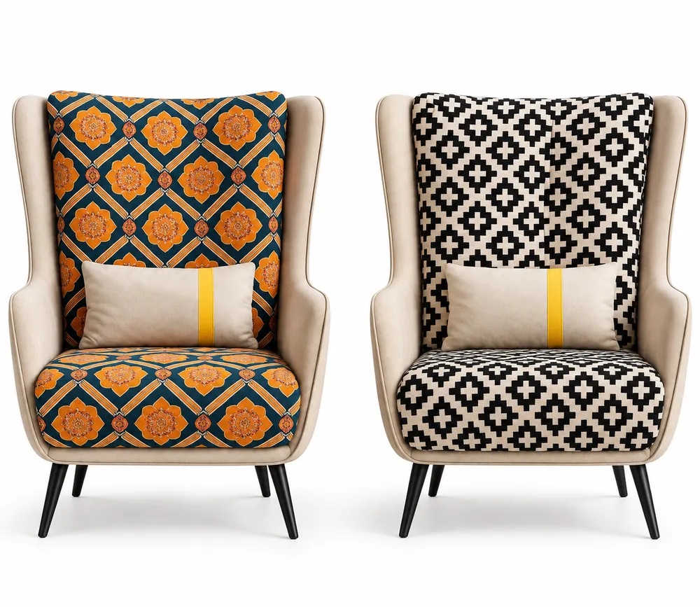Patterned Wingback Chair Pair — main view