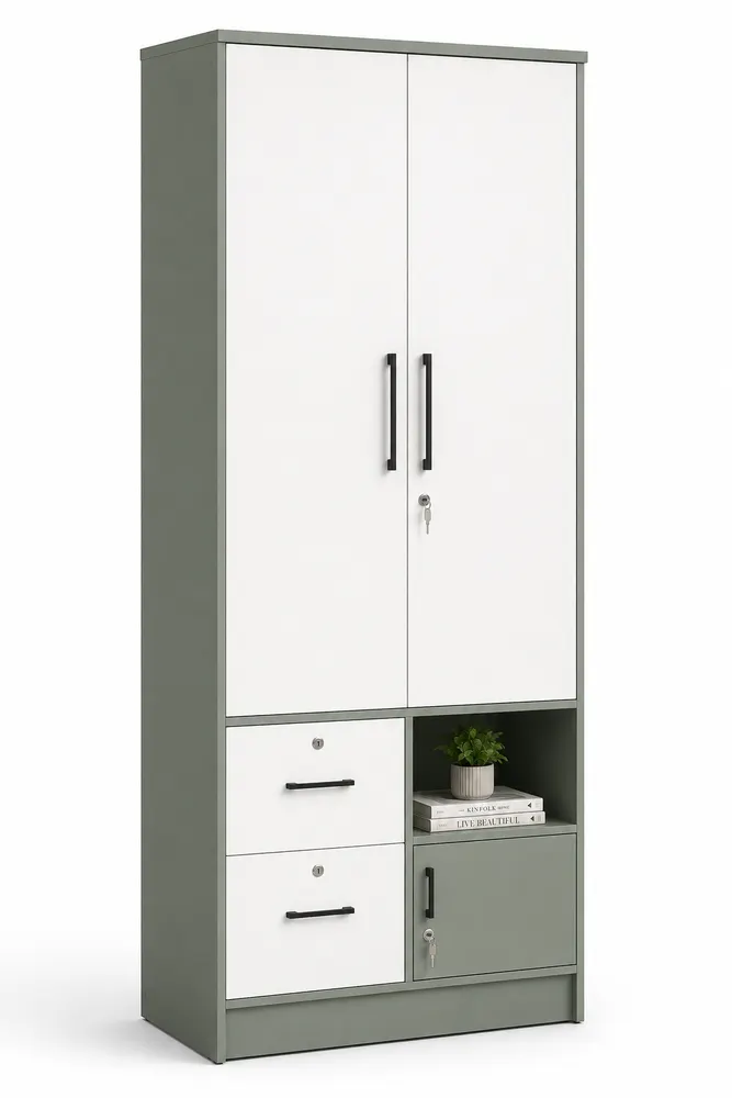 Sage and White Drawer-and-Cubby Wardrobe — main view