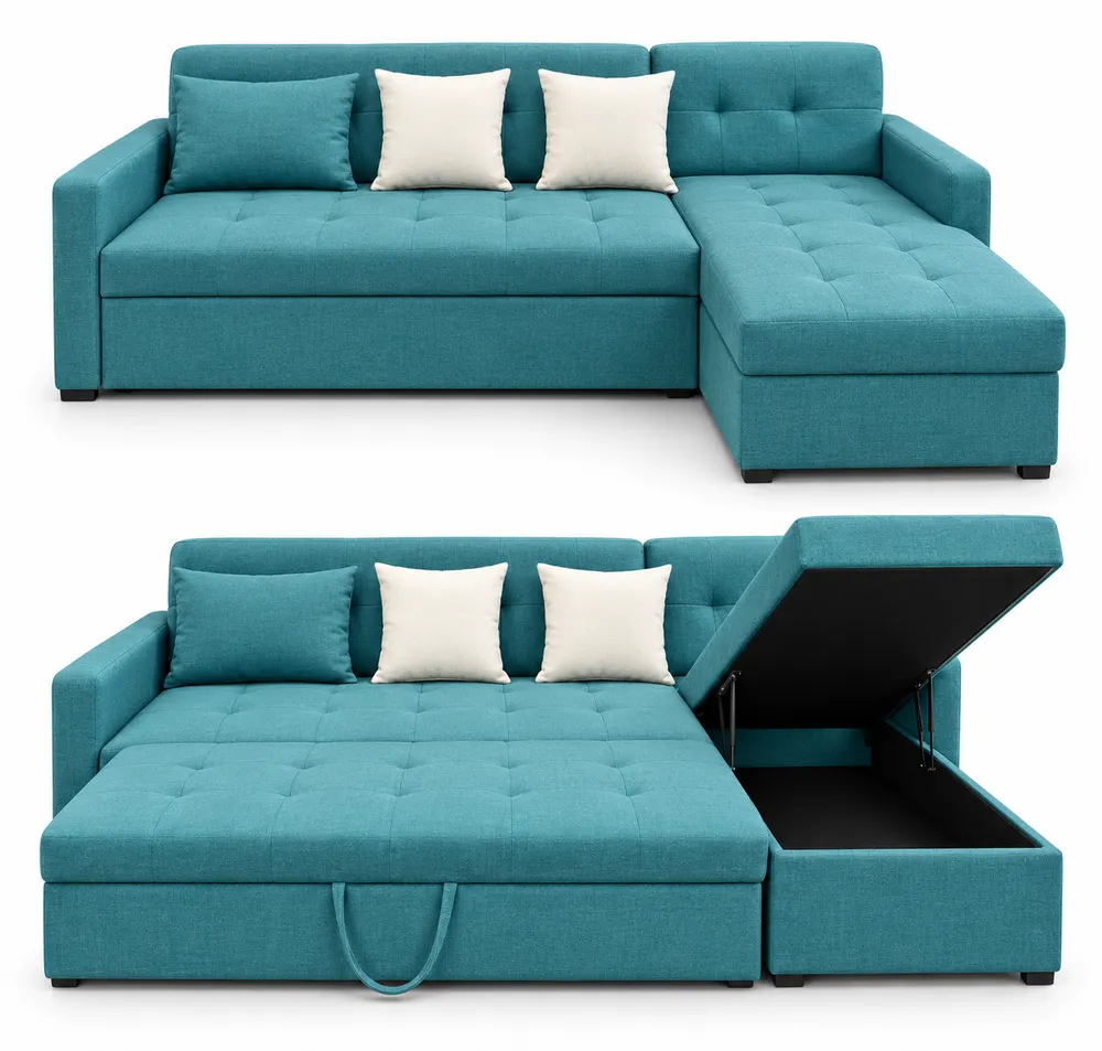 Teal Sleeper Corner Sofa — main view