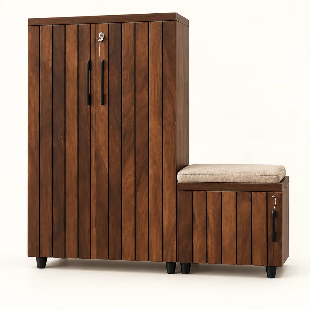 Walnut Shoe Cabinet and Seat — main view