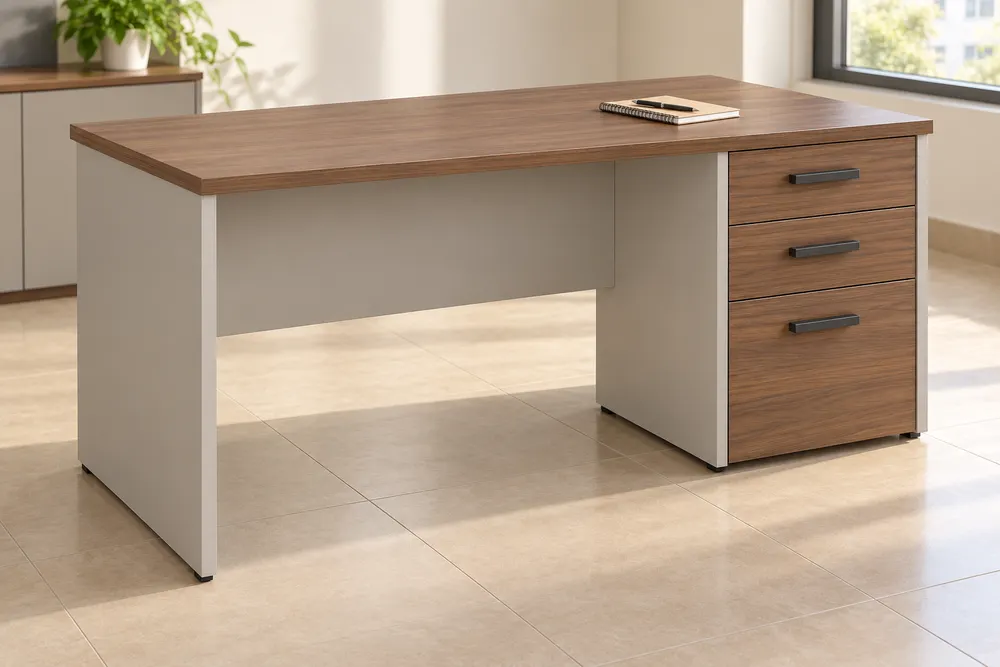 Walnut Three-Drawer Desk — main view