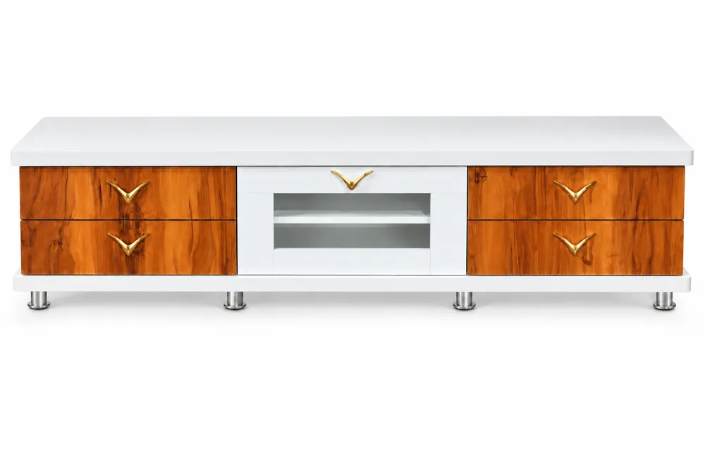 White and Honey-Wood TV Console — main view