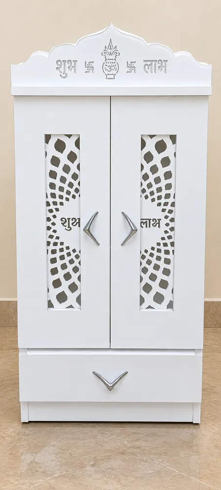 White Jali Mandir with Deep Drawer — design reference