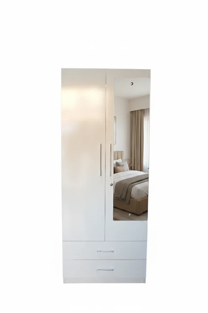 White Mirror Wardrobe with Lower Drawers — main view