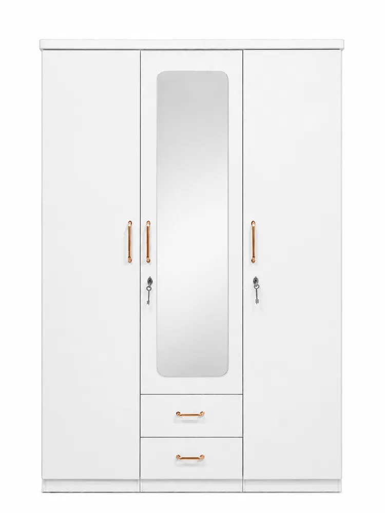 White Three-Door Mirror Wardrobe — main view